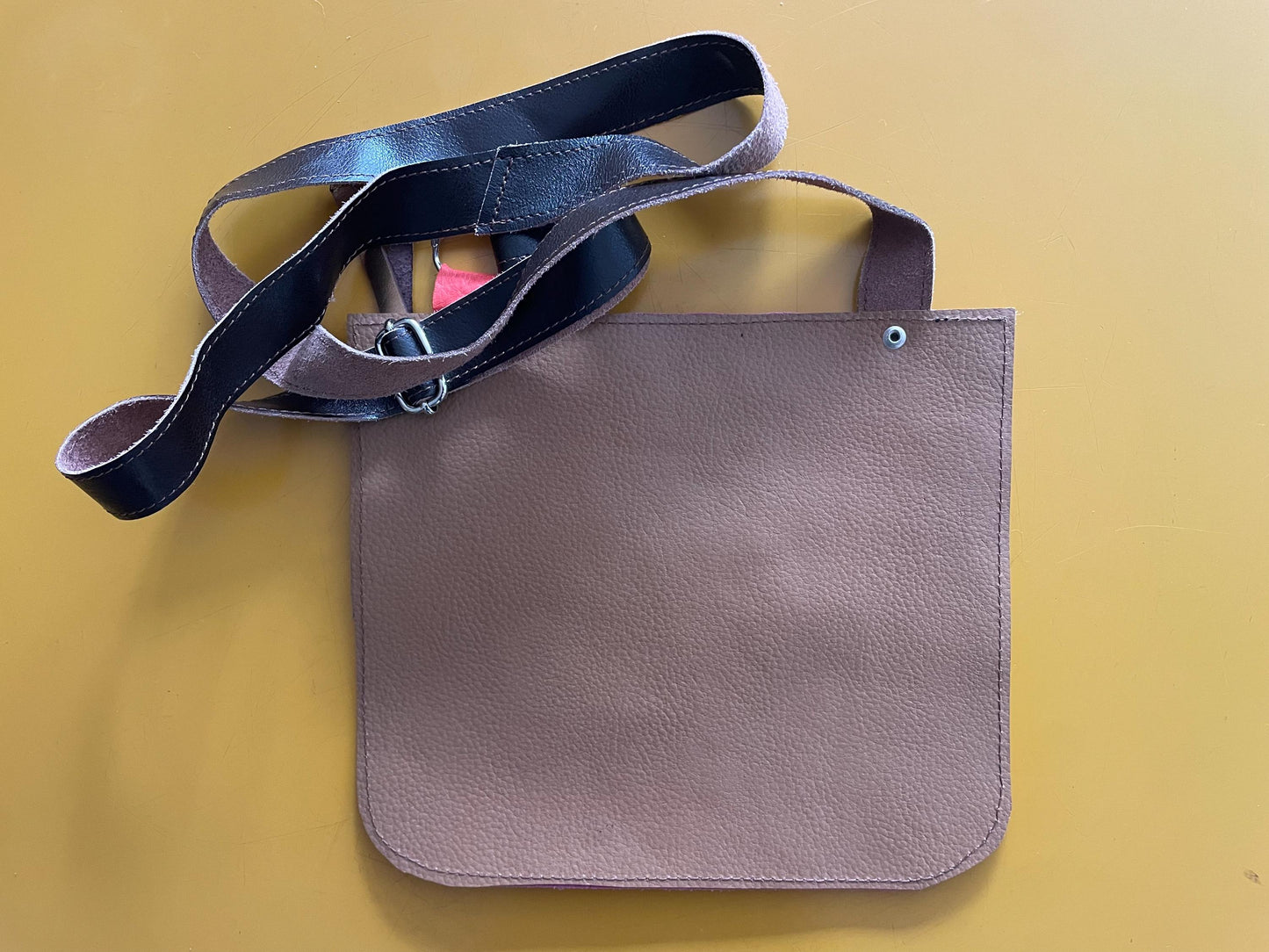 Festival tasje VanStoel#298 Roze op groen en groene rits | Licht bruin