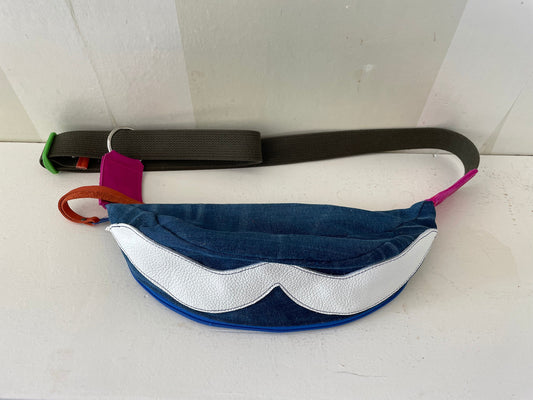 Denim Buiktas VanStoel#339 BLAUW | Handgemaakt van HERGEBRUIKT leer | duurzaam is beter