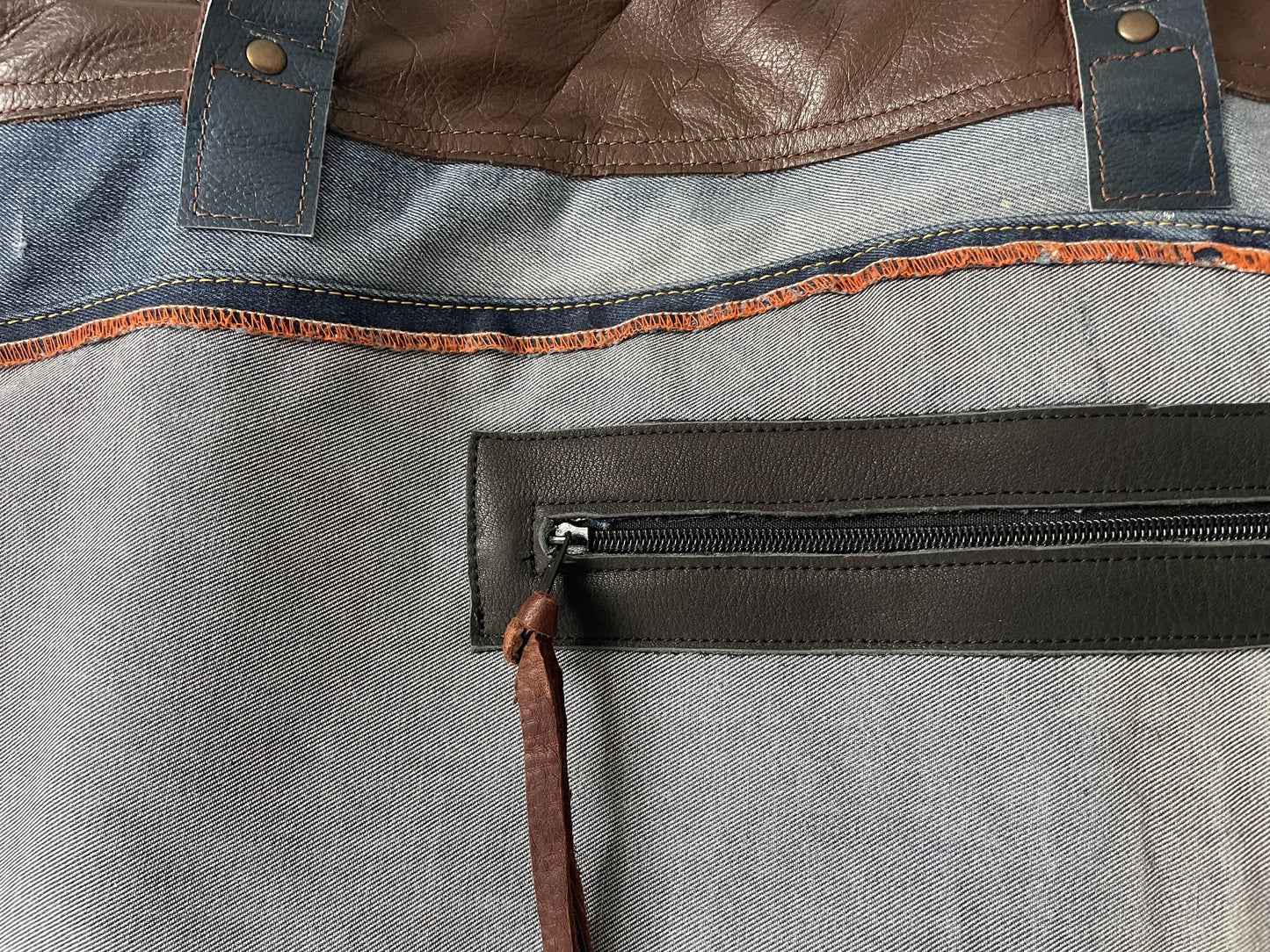 Shopper van Denim en Leer VanStoel#262 BLAUW BRUIN