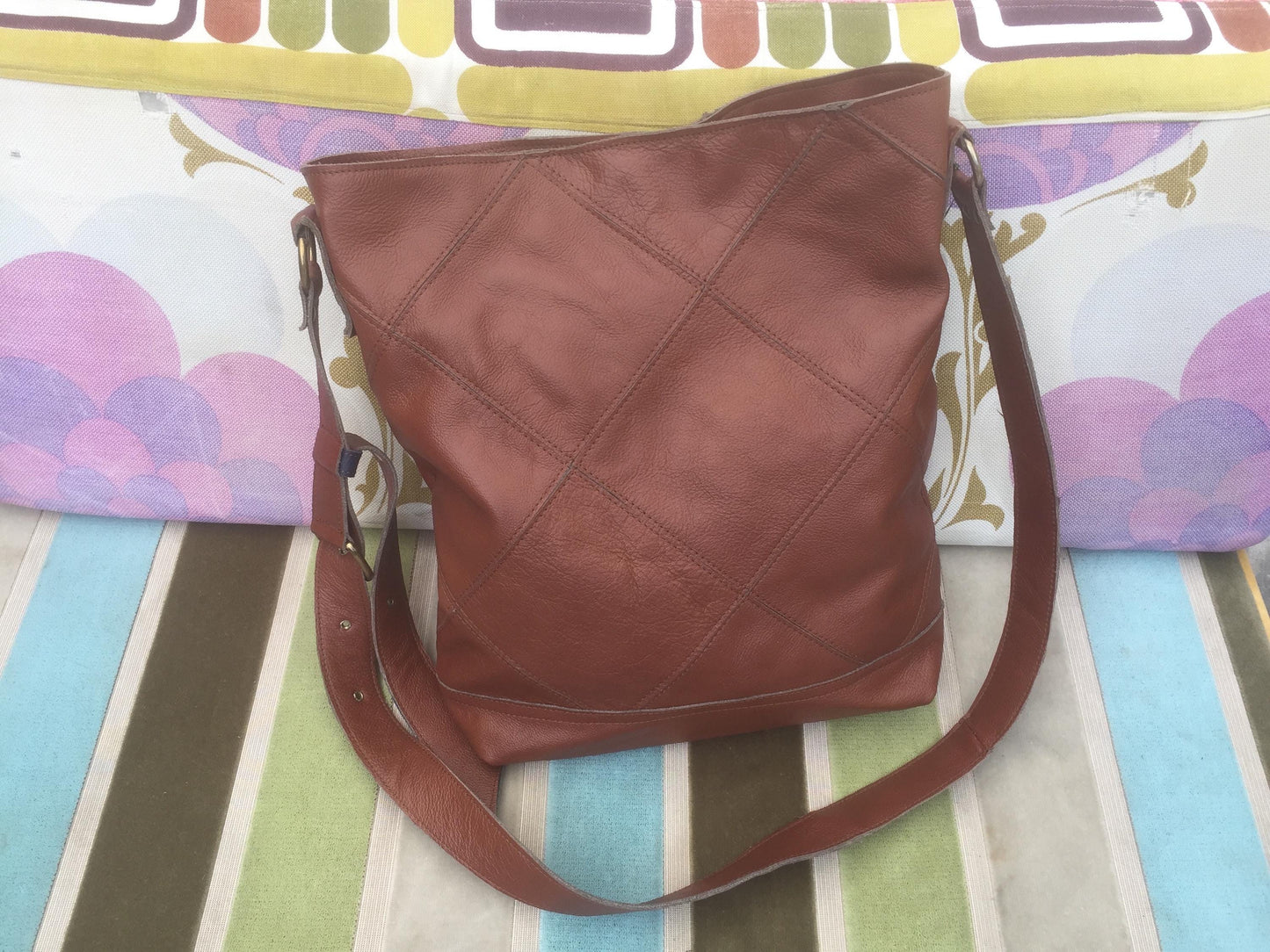 Patchwork Ruit Shopper van Leer VanStoel#258 BRUIN