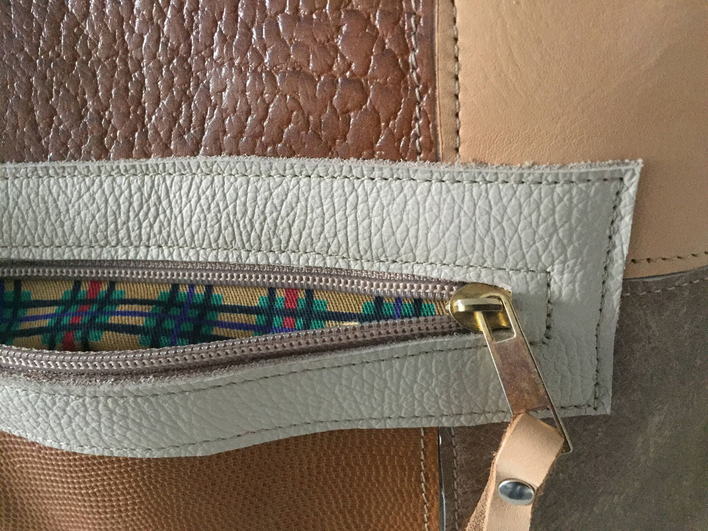 Patchwork Schoudertas van Leer VanStoel#224 BRUIN BEIGE