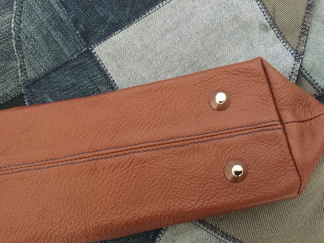 Patchwork Schoudertas van Denim en Leer VanStoel#251 BLAUW BRUIN