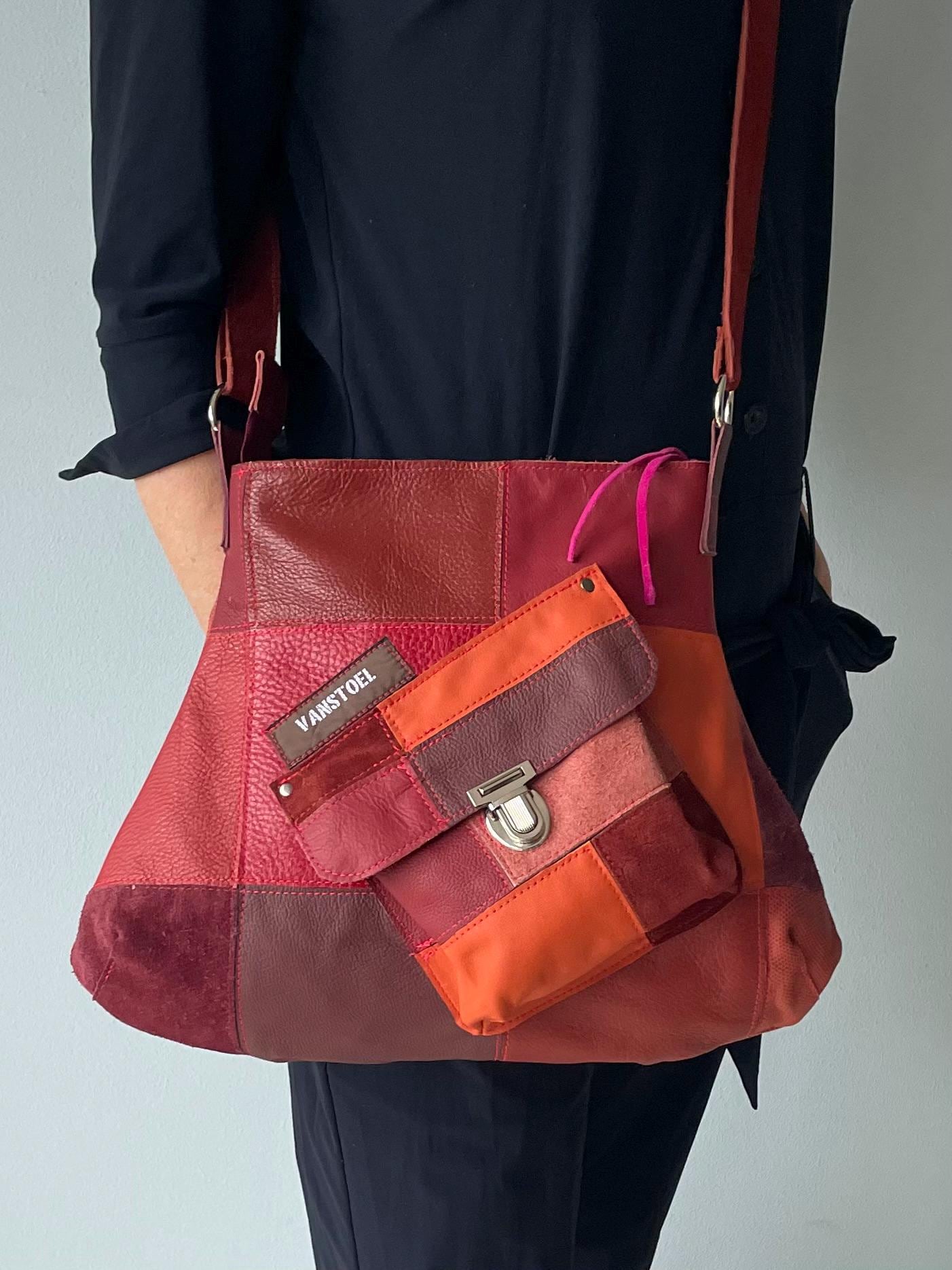 Patchwork Schoudertas van Leer VanStoel#322 ROOD ORANJE
