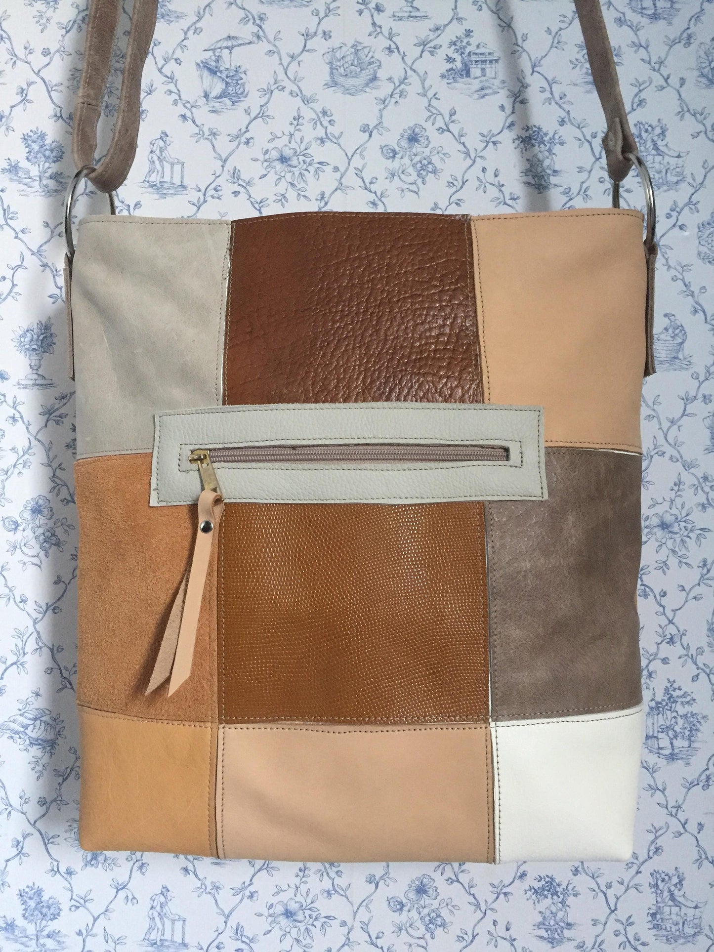 Patchwork Schoudertas van Leer VanStoel#224 BRUIN BEIGE