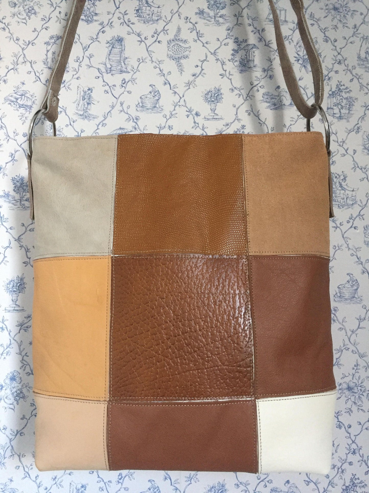 Patchwork Schoudertas van Leer VanStoel#224 BRUIN BEIGE