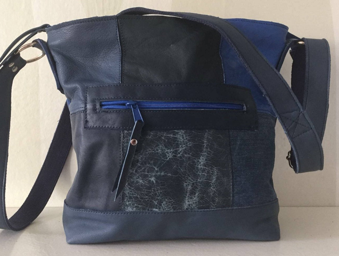 Patchwork Tas van Leer VanStoel#216 BLAUW