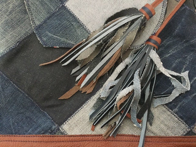 Patchwork Schoudertas van Denim en Leer VanStoel#251 BLAUW BRUIN