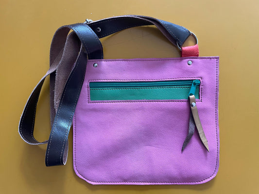 Festival tasje VanStoel#298 Roze op groen en groene rits | Licht bruin