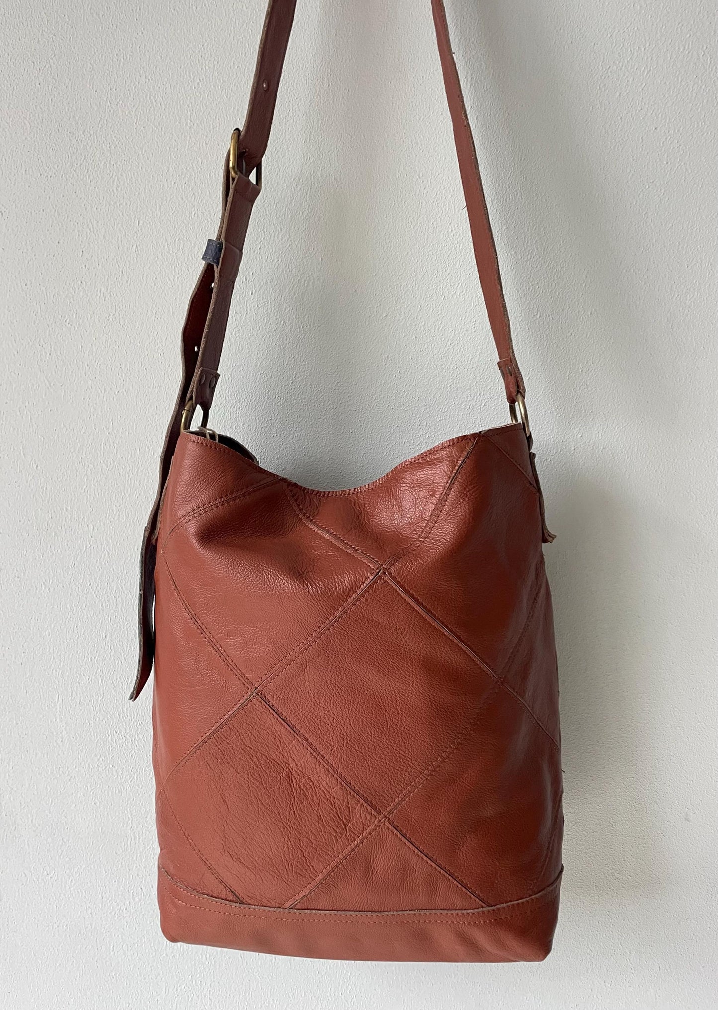 Patchwork Ruit Shopper van Leer VanStoel#258 BRUIN