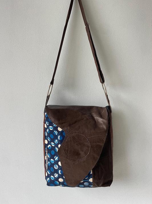 Denim Schoudertas met Leer VanStoel#170 BRUIN BLAUW