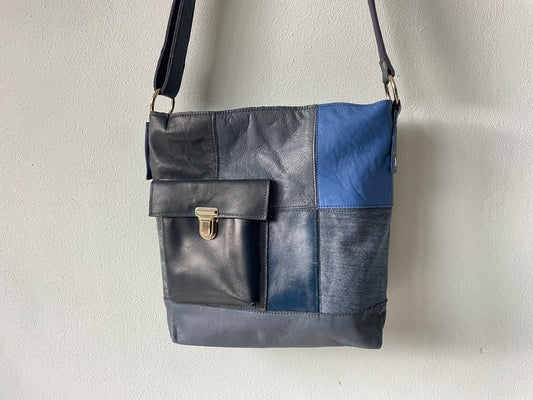 Patchwork Tas van Leer VanStoel#216 BLAUW