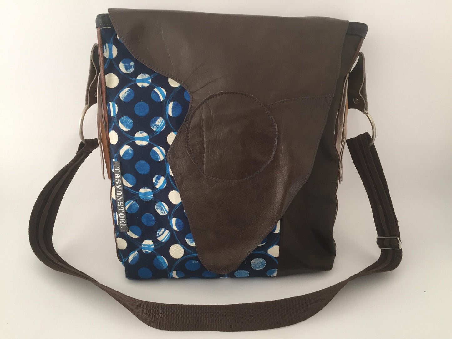 Denim Schoudertas met Leer VanStoel#170 BRUIN BLAUW