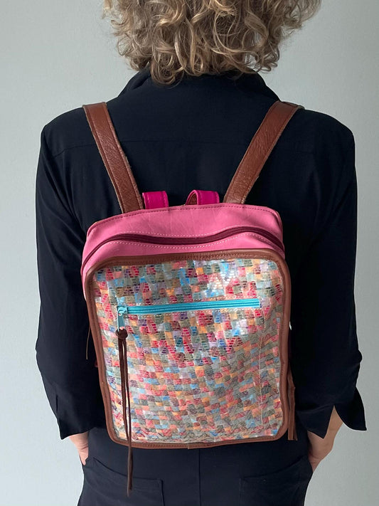Leren Rugzak VanStoel#330 MULTICOLOR PATCHWORK | Handgemaakt van HERGEBRUIKT leer | duurzaam is beter