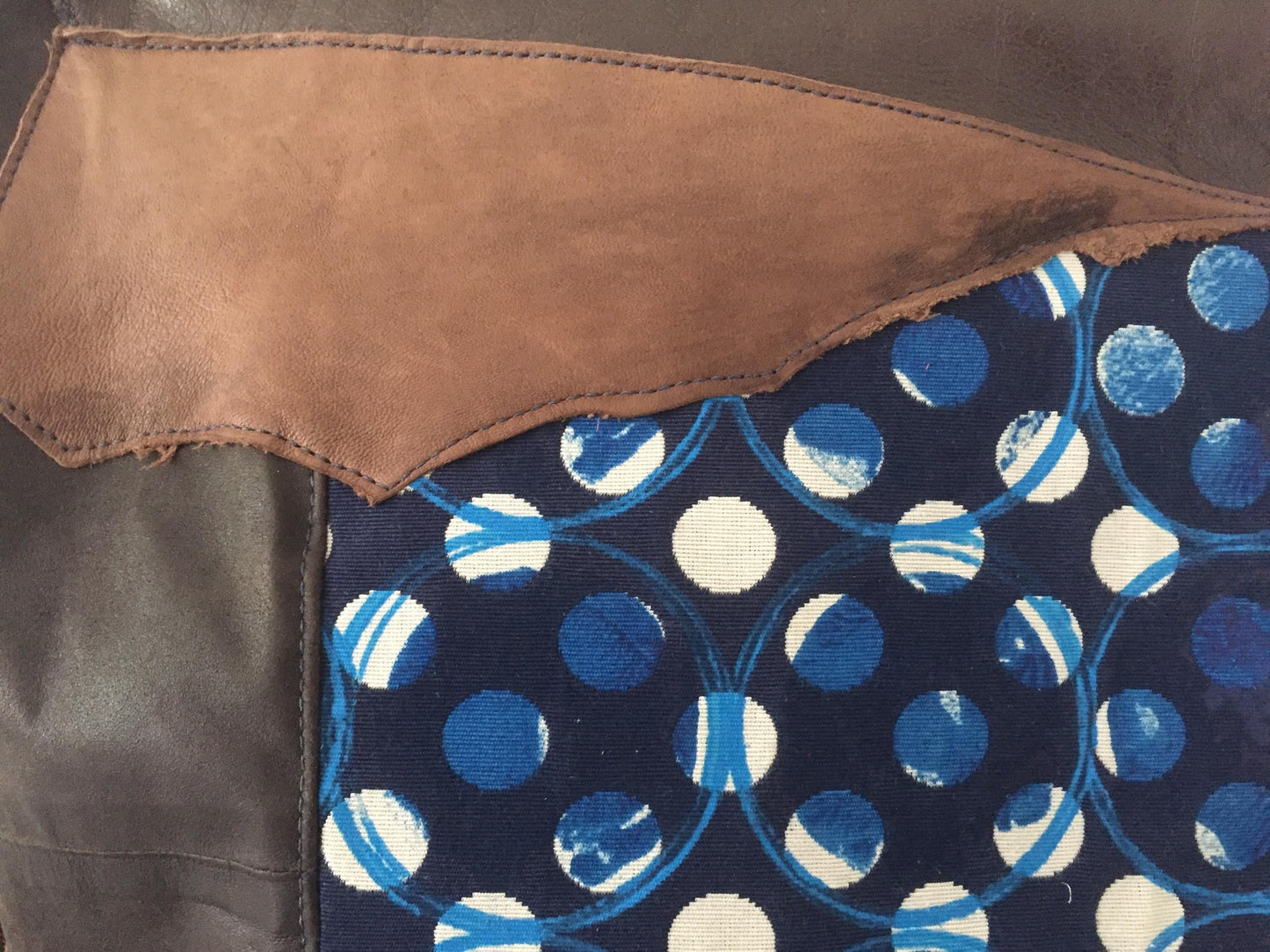 Denim Schoudertas met Leer VanStoel#170 BRUIN BLAUW