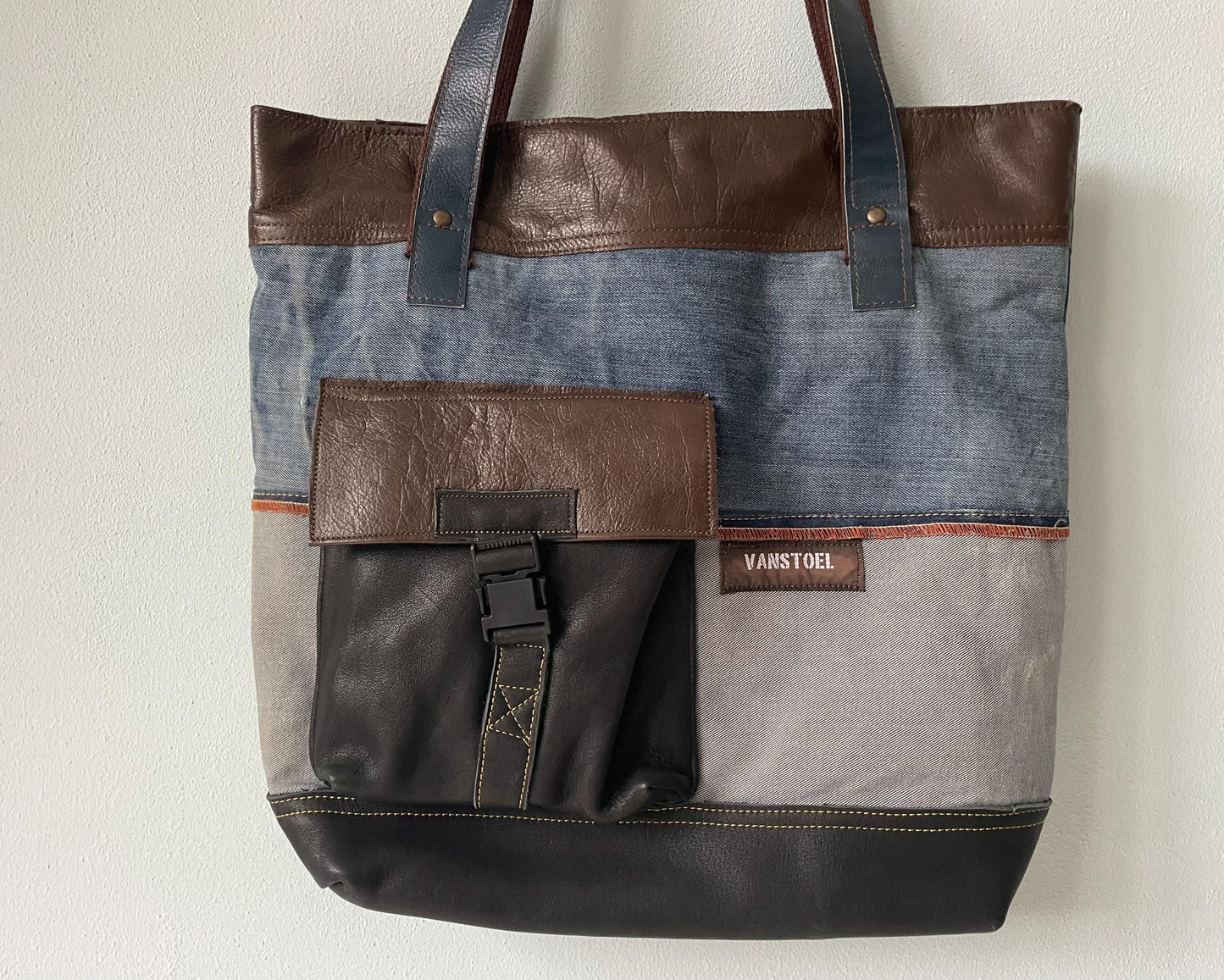 Shopper van Denim en Leer VanStoel#262 BLAUW BRUIN