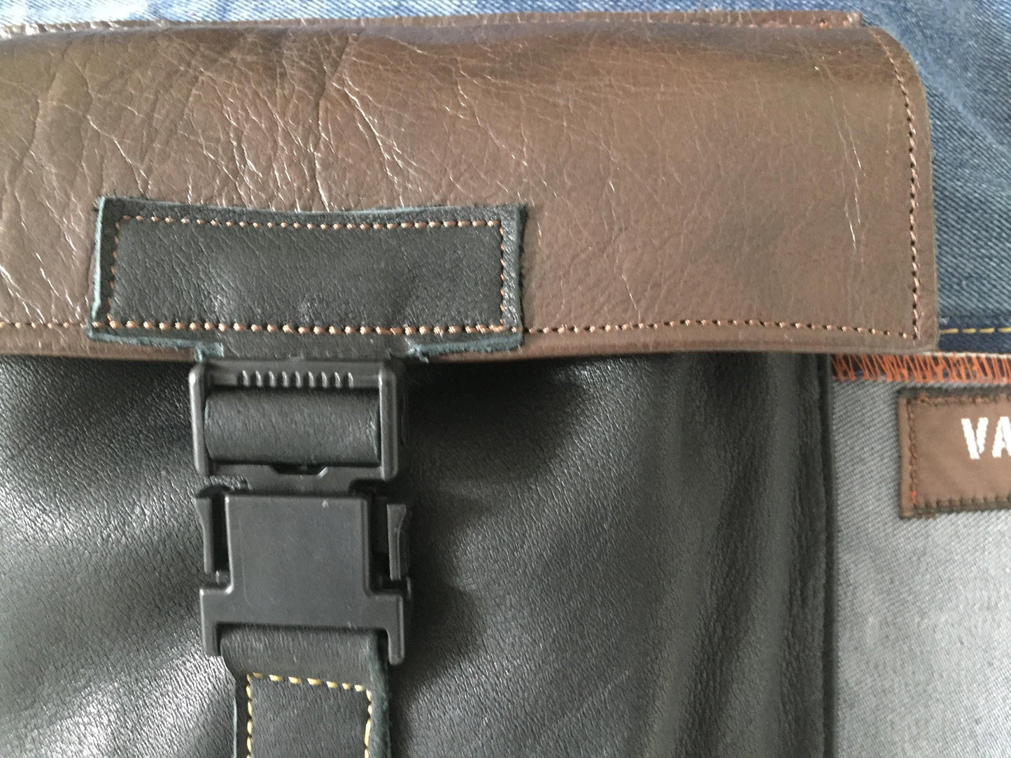 Shopper van Denim en Leer VanStoel#262 BLAUW BRUIN