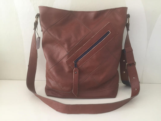 Patchwork Ruit Shopper van Leer VanStoel#258 BRUIN