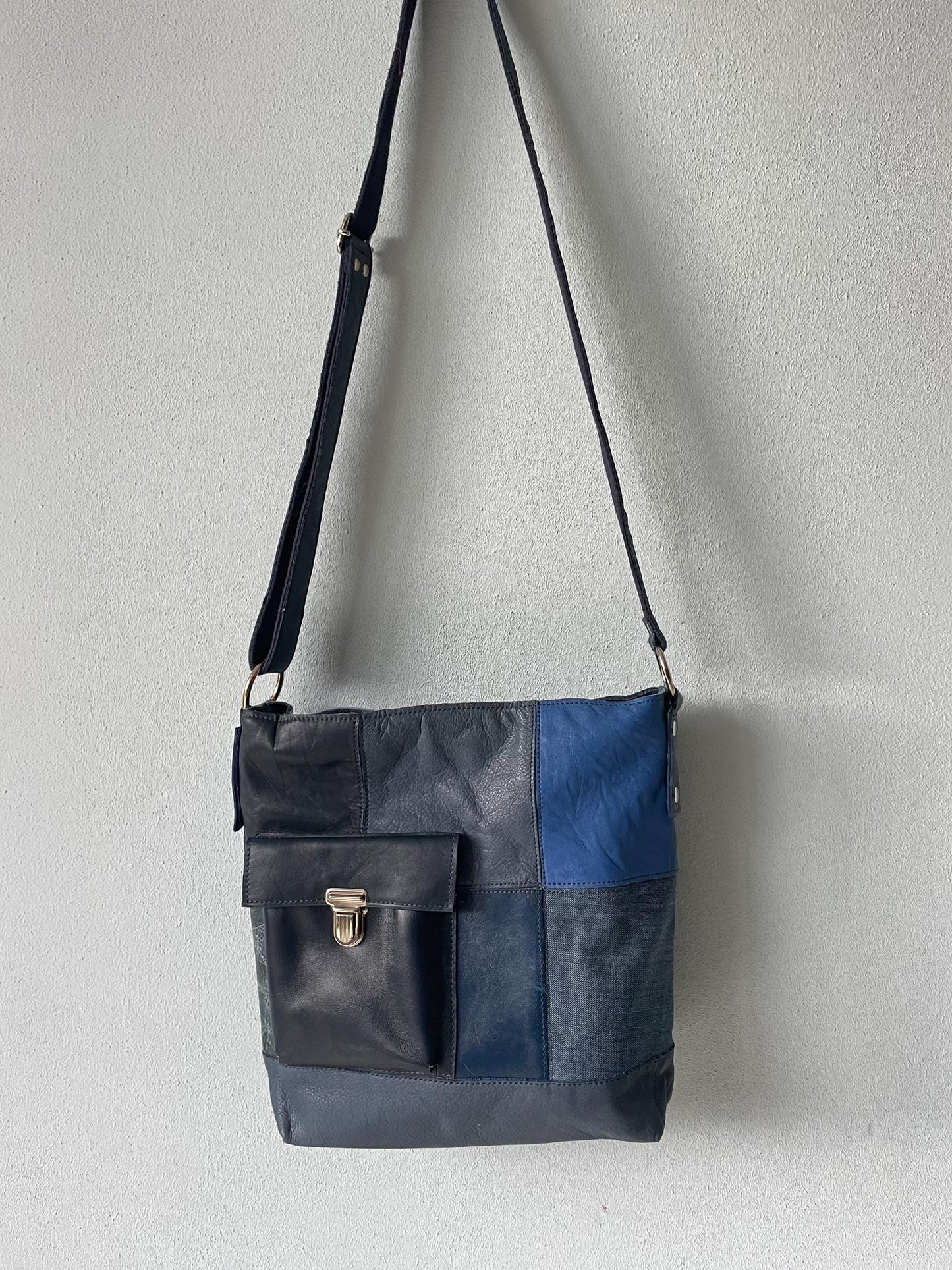 Patchwork Tas van Leer VanStoel#216 BLAUW