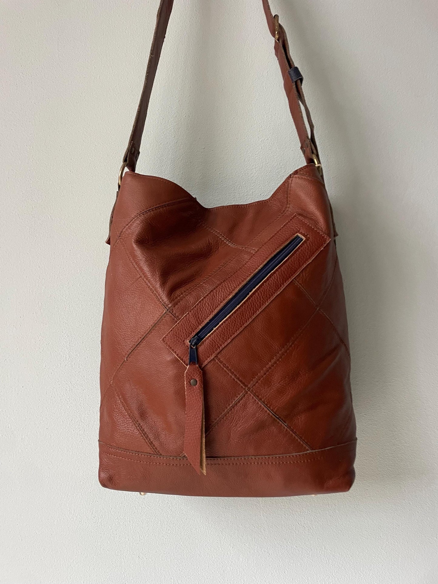 Patchwork Ruit Shopper van Leer VanStoel#258 BRUIN