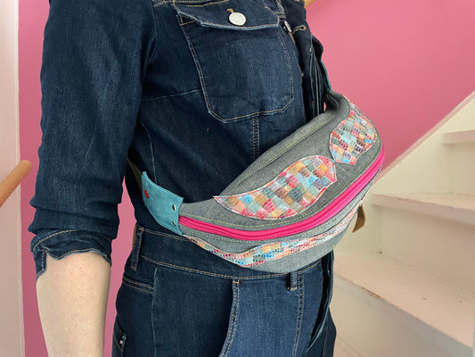 Denim Buiktas VanStoel#338 GRIJS | Handgemaakt van HERGEBRUIKT leer | duurzaam is beter