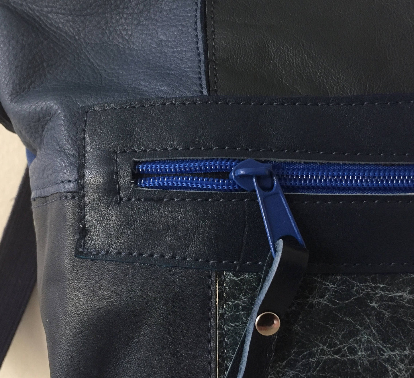 Patchwork Tas van Leer VanStoel#216 BLAUW