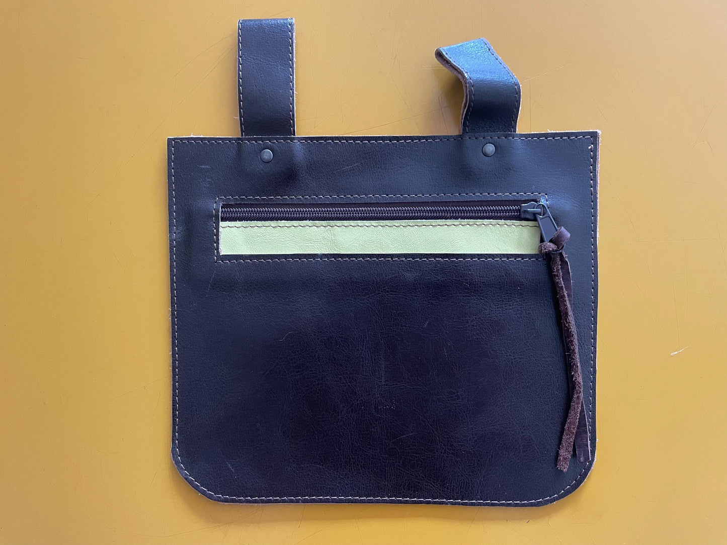 Festival tasje VanStoel #345 Bruin op geel en bruine rits | Donkerbruin