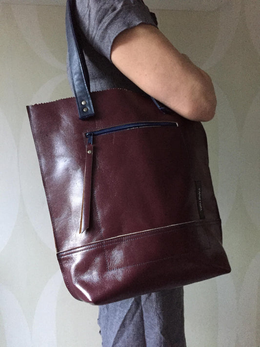 Stevige Shopper van Leer VanStoel#272 AUBERGINE | Handgemaakt van HERGEBRUIKT leer
