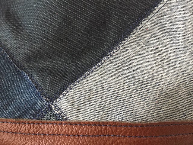 Patchwork Schoudertas van Denim en Leer VanStoel#251 BLAUW BRUIN