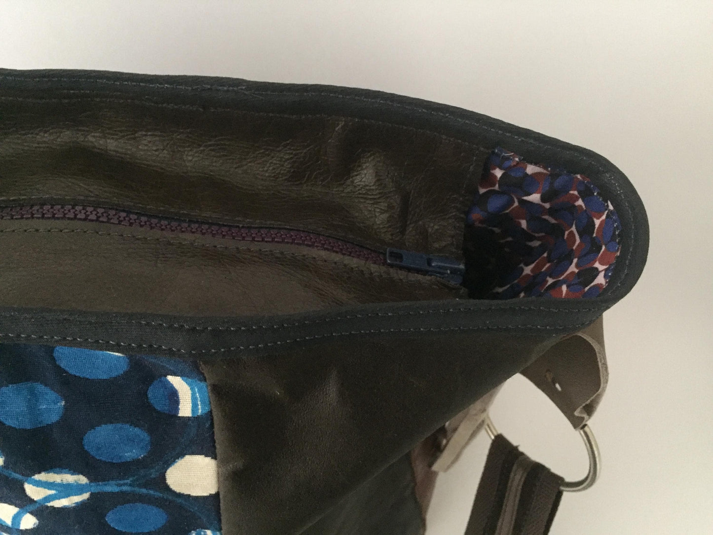 Denim Schoudertas met Leer VanStoel#170 BRUIN BLAUW