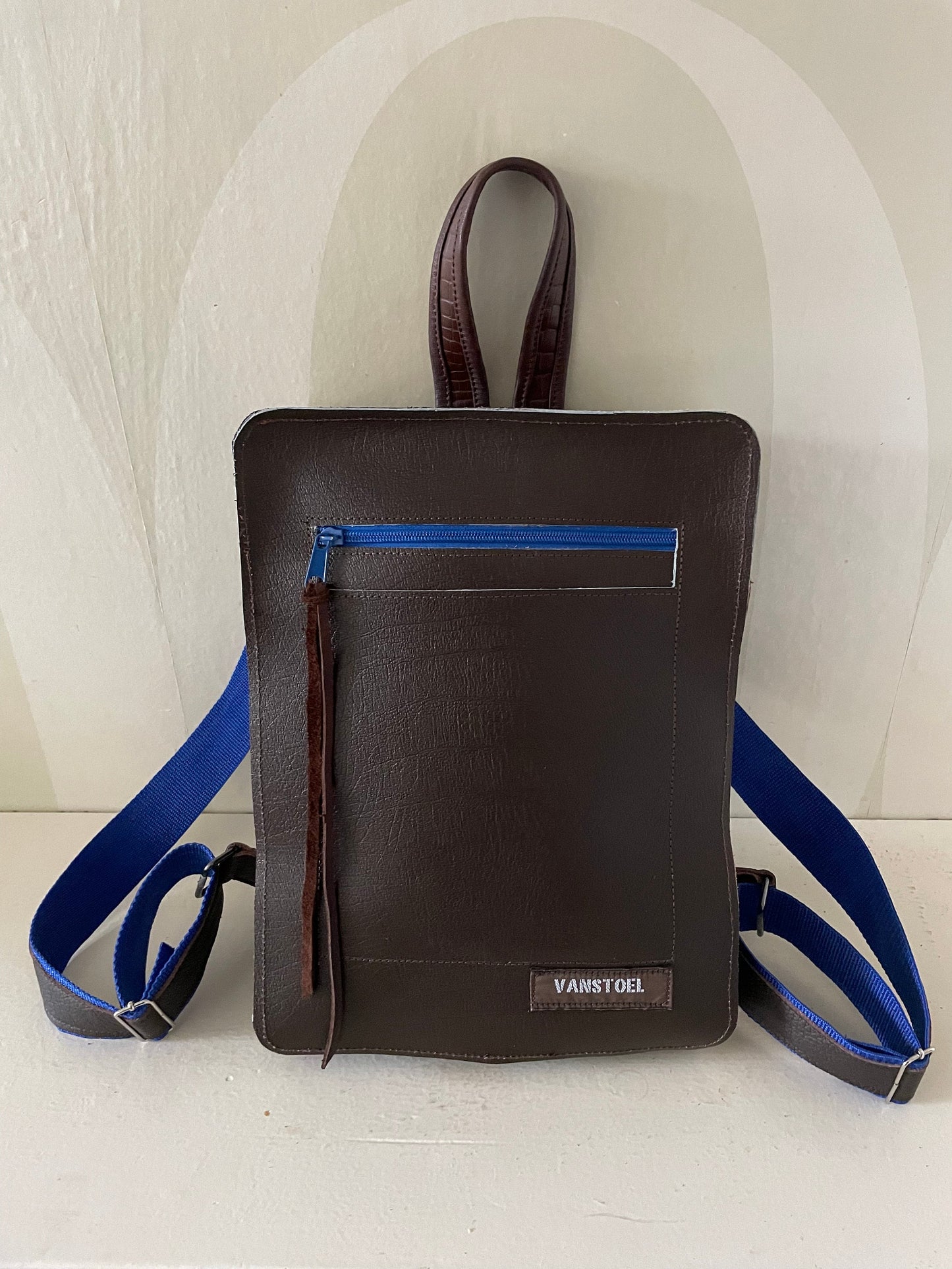 Leren Rugzak VanStoel#332 BRUIN BLAUW | Handgemaakt van HERGEBRUIKT leer | duurzaam is beter