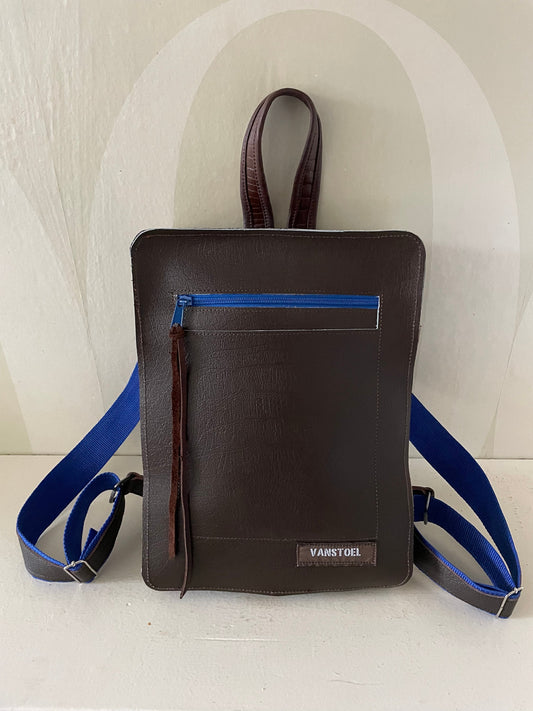 Leren Rugzak VanStoel#332 BRUIN BLAUW | Handgemaakt van HERGEBRUIKT leer | duurzaam is beter