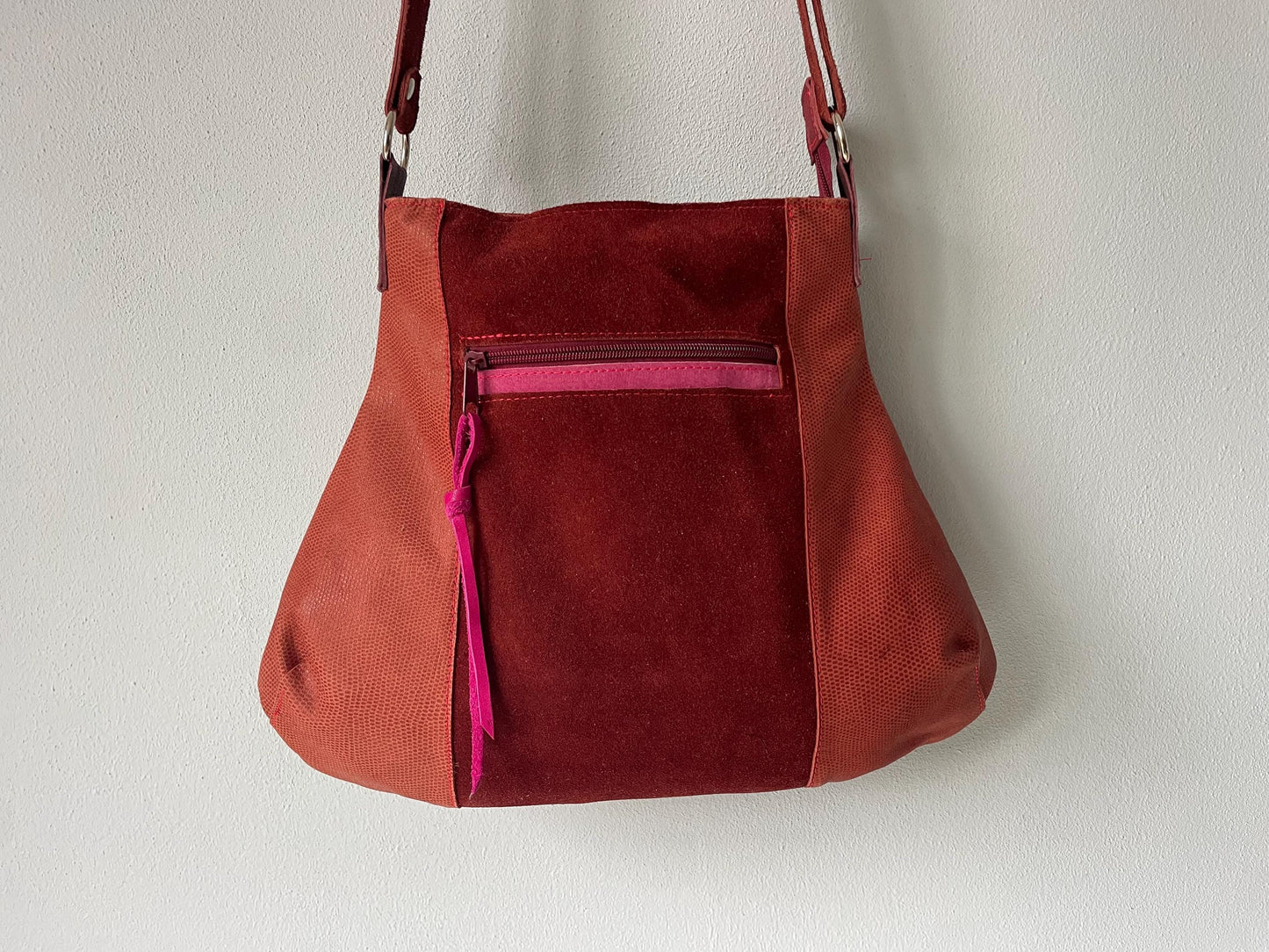 Patchwork Schoudertas van Leer VanStoel#322 ROOD ORANJE